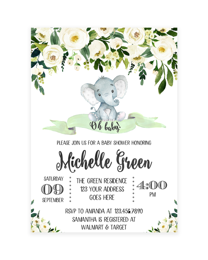 Large Size of Baby Shower:inspirational Elephant Baby Shower Invitations Photo Concepts Elephant Baby Shower Invitations White And Green Floral Elephant Baby Shower Invitation Printable